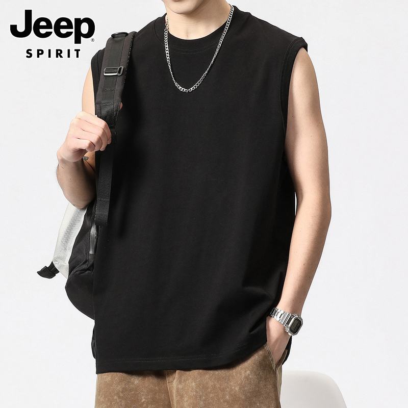 Jeep Spirit Sleeveless Vest Men's Summer Trendy Brand Pure Cotton Fitness Sports Vest Top Short-Sleeved T-Shirt for Men Jeep Spirit Sleeveless Vest Men's Summer Trendy Brand Pure Cotton Fitness Sports Vest Top Short-Sleeved T-Shirt for Men