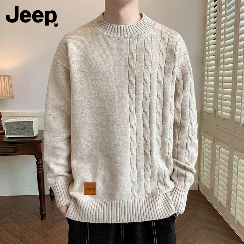 Jeep Gip Round neckline numb sweater for men's bottom line clothes Lazy Breeze Autumn Winter New Trend Casual Stitch Weaters-Taobao