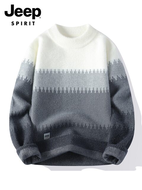 Jeep Gradient Sweater ດູໃບໄມ້ລົ່ນຂອງຜູ້ຊາຍແລະລະດູຫນາວໃຫມ່ trendy ບາດເຈັບແລະຫນາ Sweater Round Neck Bottoming Sweater ສໍາລັບເດັກຊາຍ