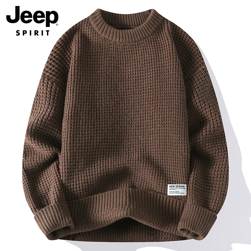 Jeep Spirit Heavyweight Thick Knit Sweater for Men, Autumn and Winter American Style, Casual and Stylish Base Knitwear for Men