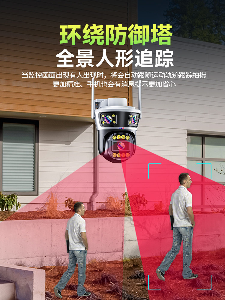 Three-Screen Wireless Camera, Outdoor Waterproof, Mobile Phone Remote Monitoring, Home Use, 360-Degree No Blind Spots, High-Definition Night Vision