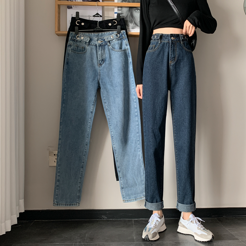 Miss Miss Lady's Pawn High Waist Display Slim Overfire Black Straight Drum Jeans Loose Pants Gentle Tease Closet