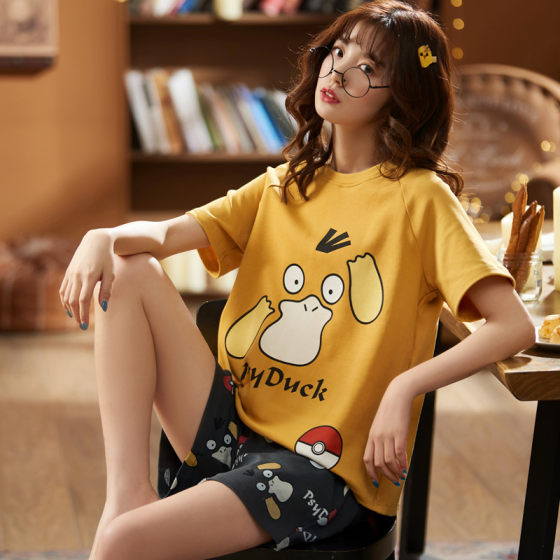 Short-sleeved pajamas for women summer pure cotton suit Korean style cute student plus size shorts cotton home clothes summer thin section