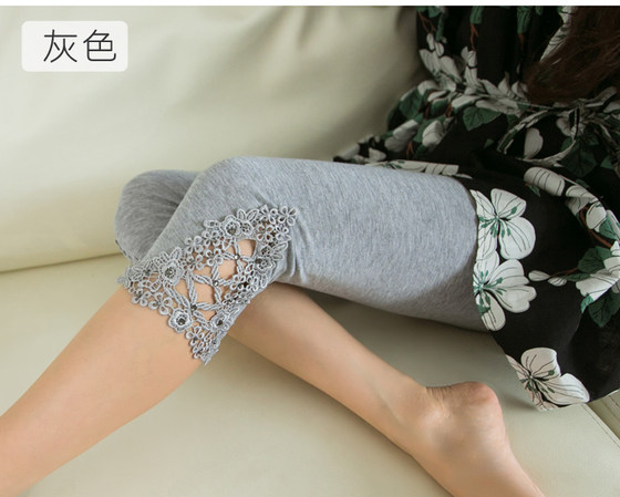 Summer modal lace high waist plus size 7-point leggings thin section summer outerwear small feet women's shorts cropped pants