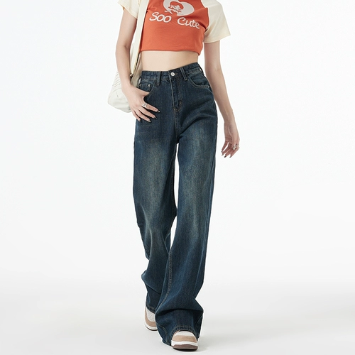 Ретро мегафон, джинсы, универсальные штаны для отдыха, в американском стиле, высокая талия, оверсайз