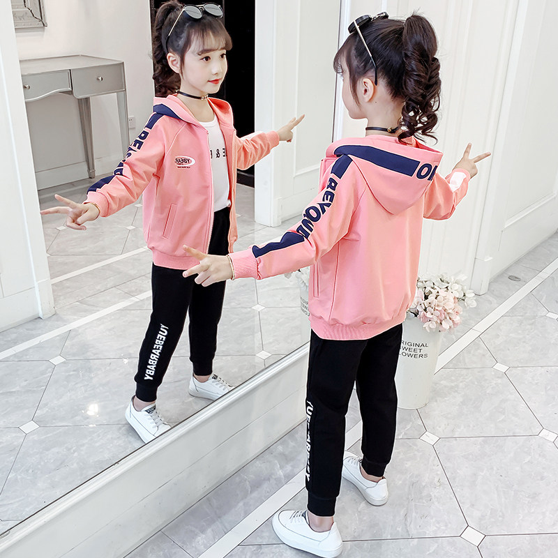 Girl's autumn clothing suit 2020 new Korean version online Red Ocean Spring Autumn Children Sports Children Clothes Fall Girl Clothes