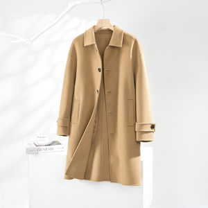 Winter korean version double-sided cashmere coat men's high-end lapel loose shoulder mid-length wool woolen windbreaker coat