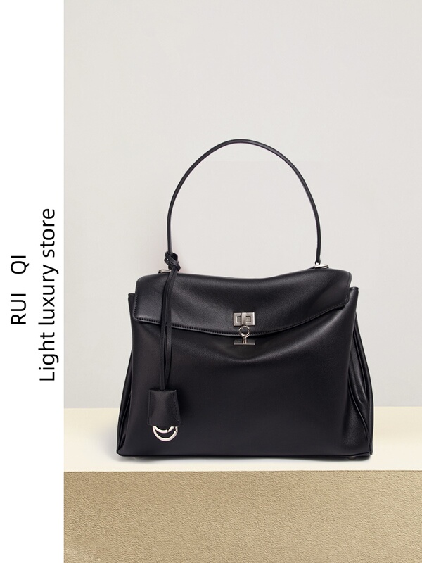 26 New Ro Deo Kelly Tote Bag Large Capacity Smooth Calfskin Leather Shoulder Handbag with Lock Commuter Underarm Bag