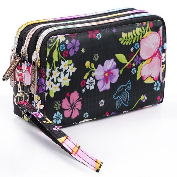 2020 New Women's Long Wallet Canvas Clutch Bag Small Bag Coin Purse Women's Fabric Three-Layer Mobile Phone Bag
