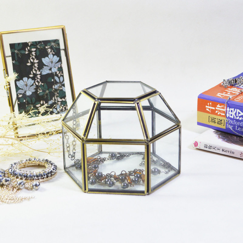 Carle European glass jewelry box hexagonal geometry glass collection box red makeup box cosmetics and accessories
