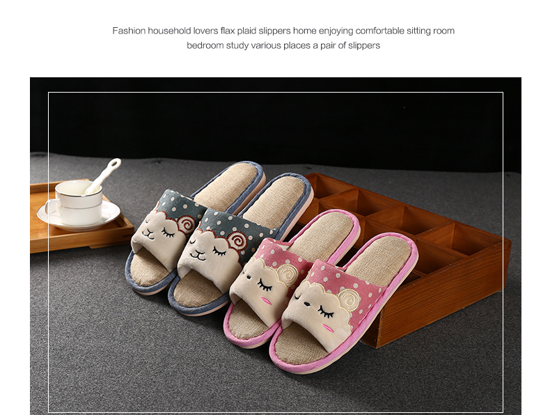 Summer Habitat vài linen nhà bông sàn gỗ dép dép trong nhà không trượt nặng đáy dép và dép dành cho nam giới và phụ nữ phim hoạt hình - Trang chủ dép đi trong nhà nam
