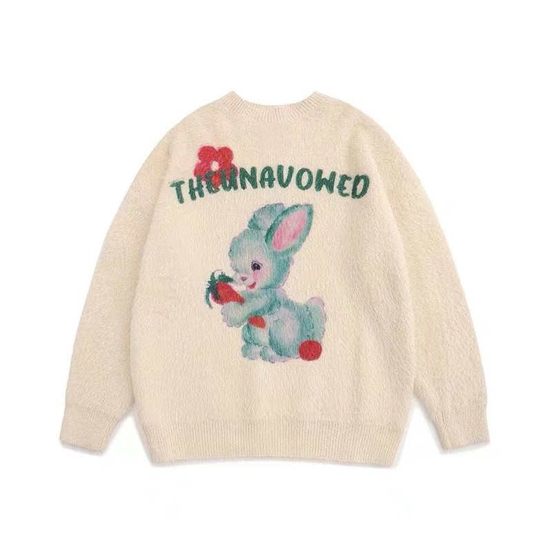 Robbery Wen Elf with the same retro cartoon rabbit autumn and winter lazy wind loose natal year knitted sweater women