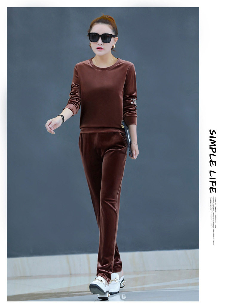 2018春季运动服套装女时尚气质亮片刺绣金丝