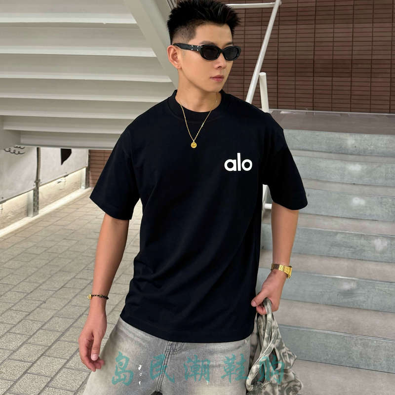 Trendy Brand Alo Short-Sleeve T-Shirt for Men, 2025 Summer Loose-Fitting Pure Cotton Half-Sleeve Casual T-Shirt, Versatile Top for Couples, Women