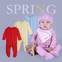 Baby pure cotton spring and summer conjoined pyjamas climbing to suit bag foot khaclothes