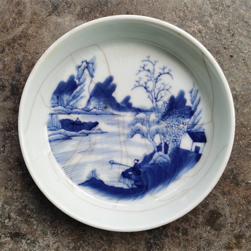 中国古董大清乾隆特大花瓶九谷燒有田烧染付 山水青花