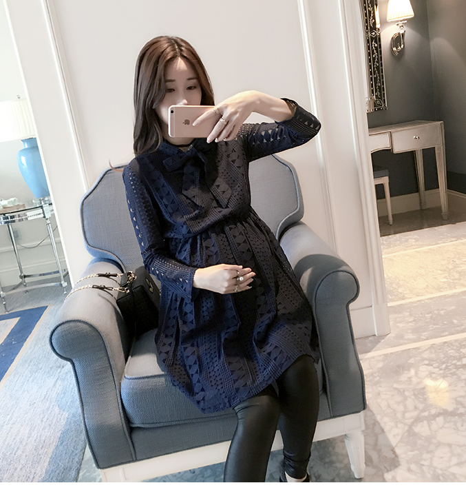 Áo bà bầu 2019 áo mới mùa xuân cho bà bầu hoang dã Đầm xuân thu đông dài thướt tha áo bầu công sở