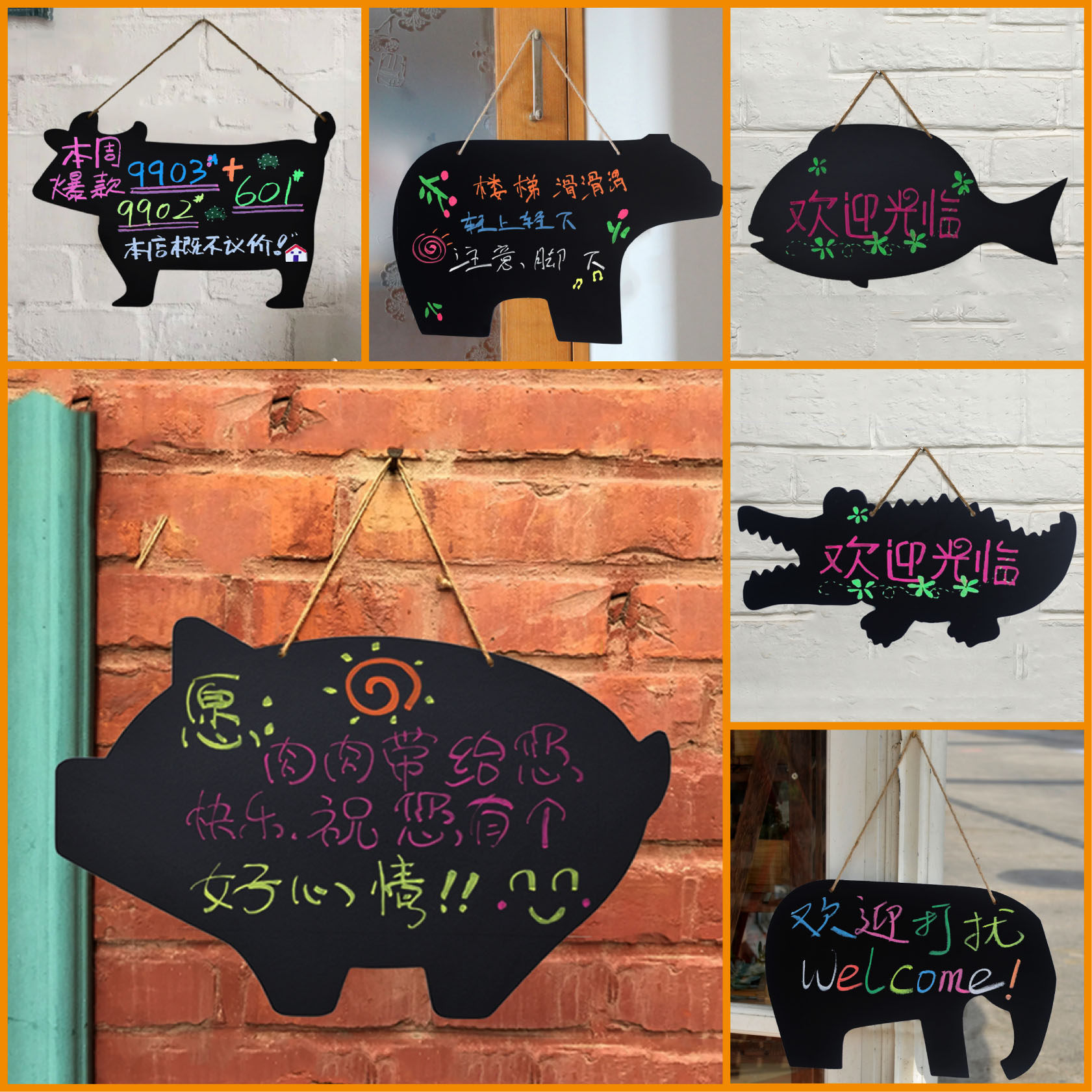 Shop with small blackboard billboard Double face Hanging commercial coffee milk tea shop handwritten message note decoration