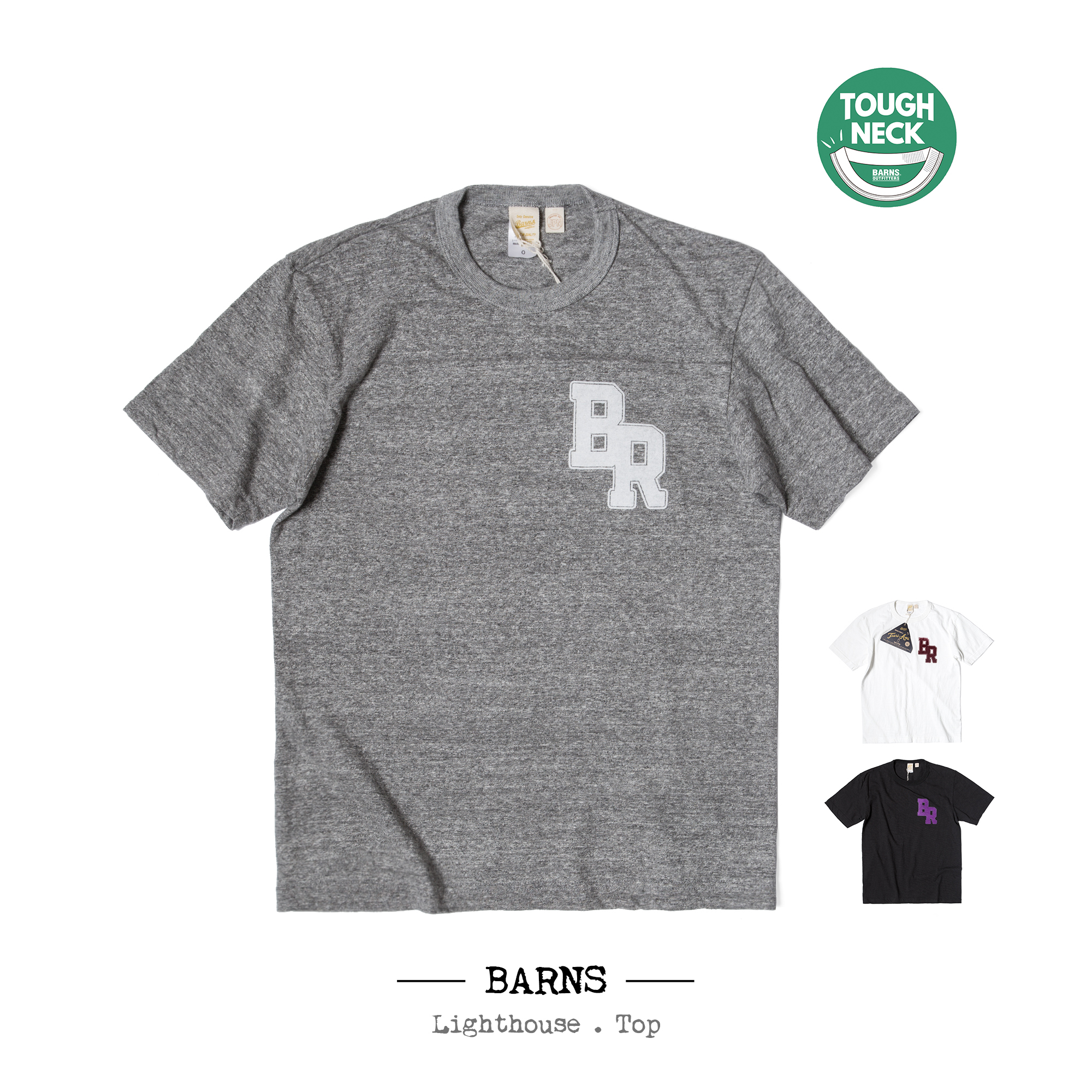 BARNS antique hanging knitting machine fabric meat is soft and old, washed, flocked short-sleeved TEE BR-7833