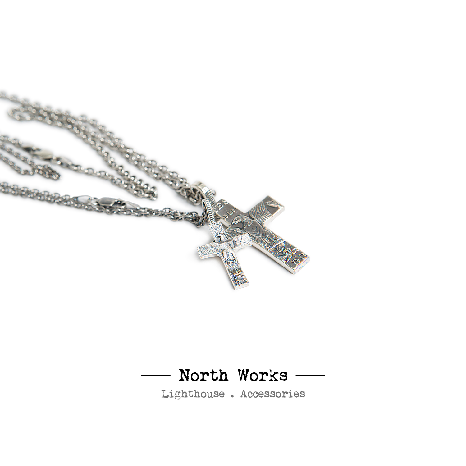 NORTH WORKS man-made ancient silver coin cross necklace couple version N060 061