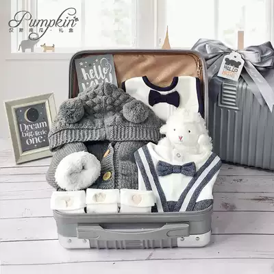 Baby gift box climbing suit baby dress thick knitted sweater autumn and winter warm full moon 100 days