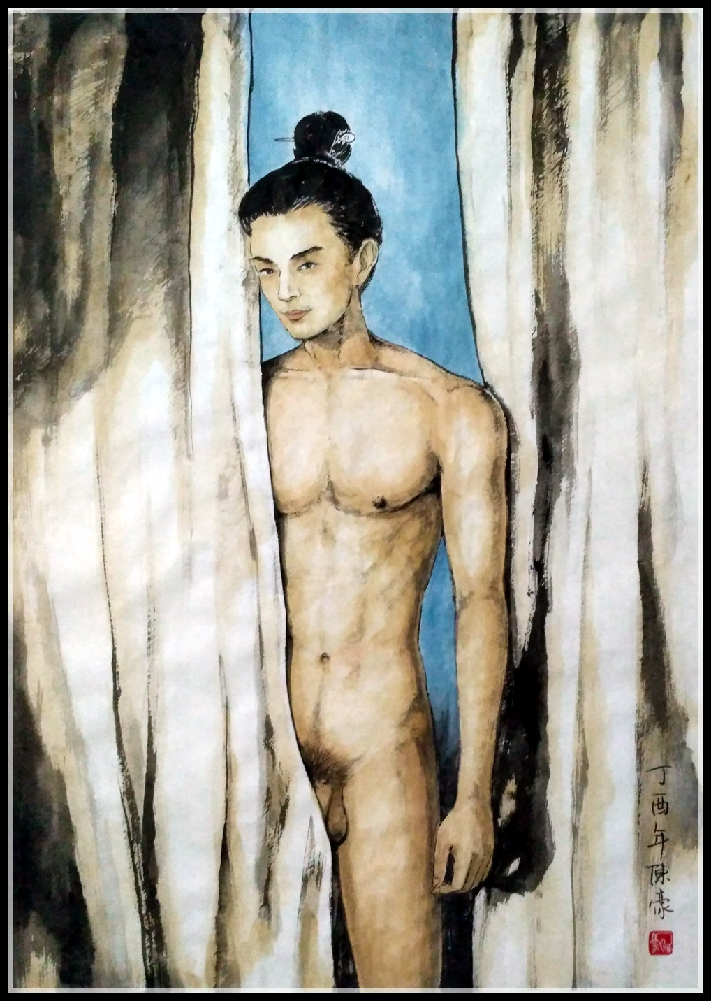 精品人物国画男体裸男图 公子多情 原稿尺寸 69 50cm