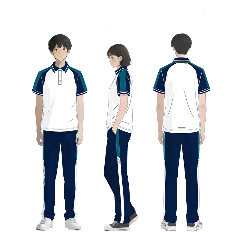 Jiedong District High School's Same Style Sports-Style Short-Sleeved School Uniform Set for Male and Female Students, Unified Blue and White Color-Blocking Sportswear