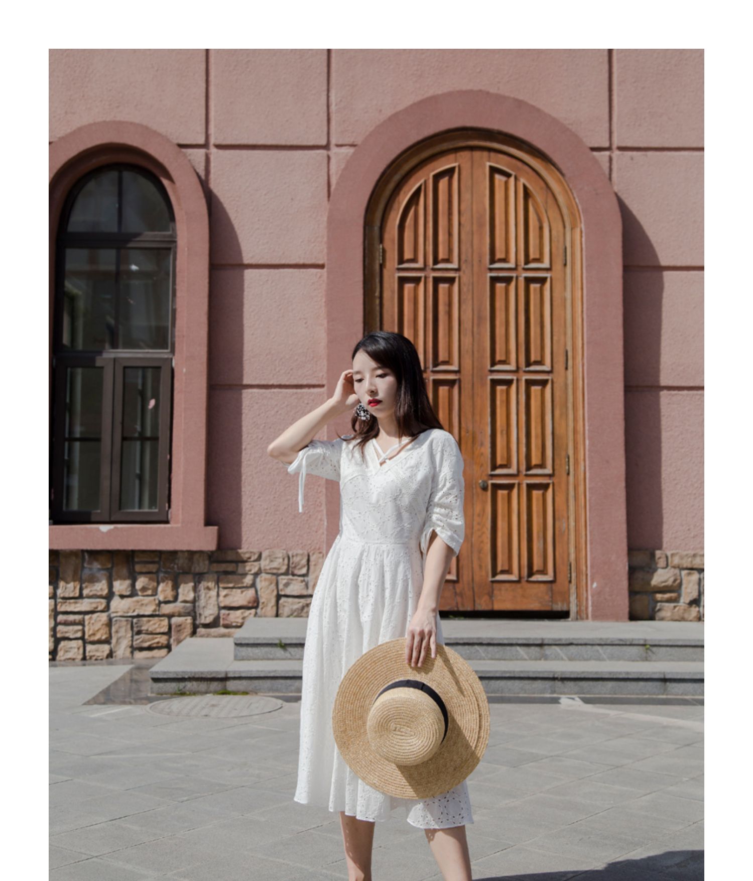 Màu trắng lưới màu đỏ cổ tích khí hậu ngọt ngào dễ thương eo nhỏ cao là bông mỏng Một từ áo dài - Sản phẩm HOT áo đầm đẹp tuổi 30