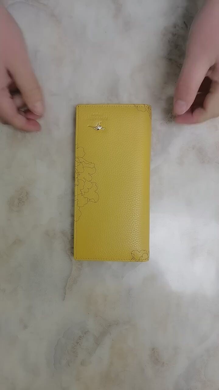 招财黄色钱包长钱包真皮钱夹女长款2024新款时尚牛皮韩版皮夹搭扣？宝藏好物，真的让我眼前一亮！_钱包_淘宝服装网