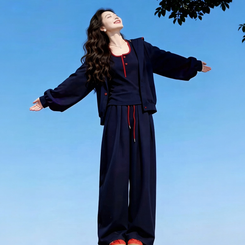 Petite Women's Three-Piece Set: Jacket, Vest, and Wide-Leg Pants, 2026 Spring Simple Casual Chanel-Style Trendy Outfit