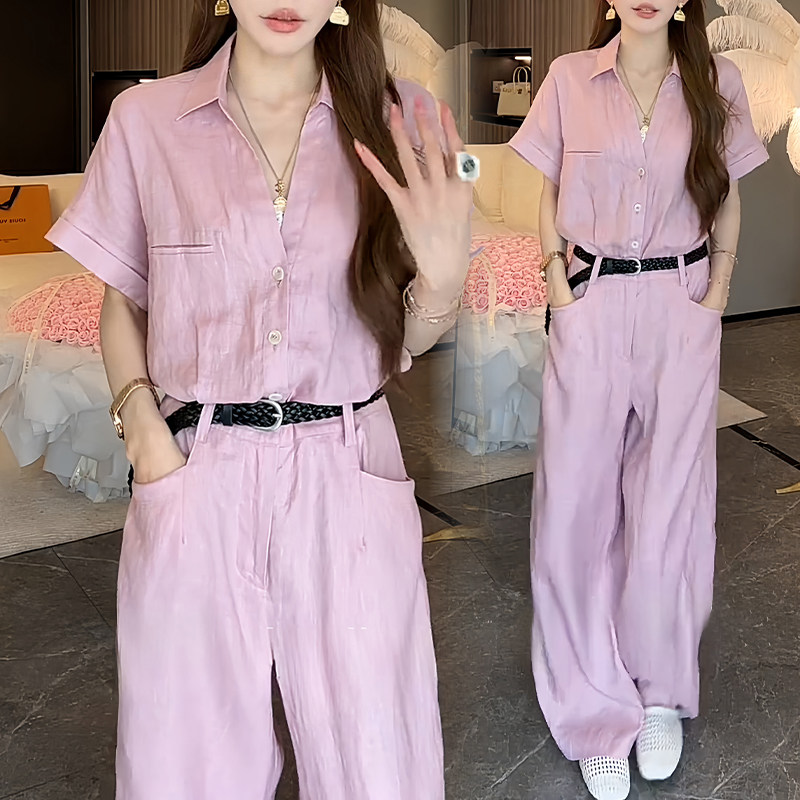 高级感时尚气质裤子女2026夏季新款polo领开衫上衣高腰显瘦连体裤