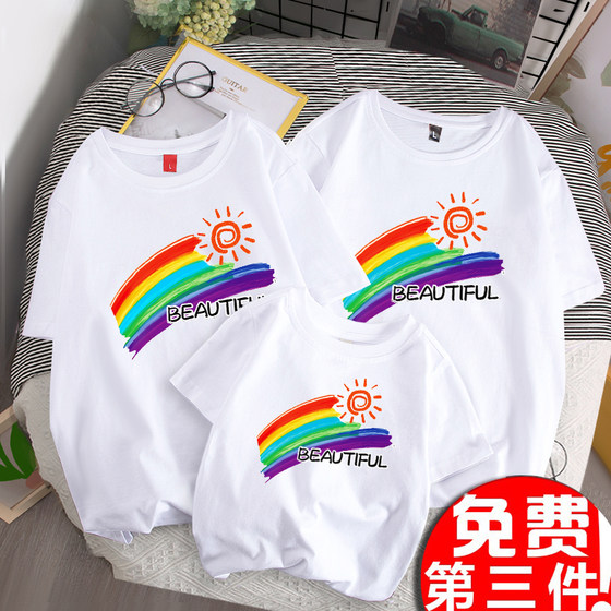 Parent-child summer clothes for a family of three 2024 new short-sleeved mother-child mother-daughter kindergarten clothes sports meeting family t-shirt