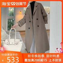20 autumn and winter new double-sided cashmere coat womens knee long suit collar simple high-end woolen coat women