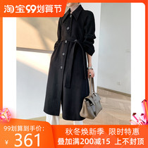 10% cashmere 90% wool tweed coat 2020 Autumn and Winter new women a lace slim black medium length coat