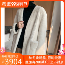 Winter new imported mink fur female whole Mink v collar solid color simple jacket velvet mink coat short