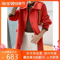 10% cashmere wool double-sided tweed coat 2020 autumn and winter New Womens Big lapel fashion long knee coat