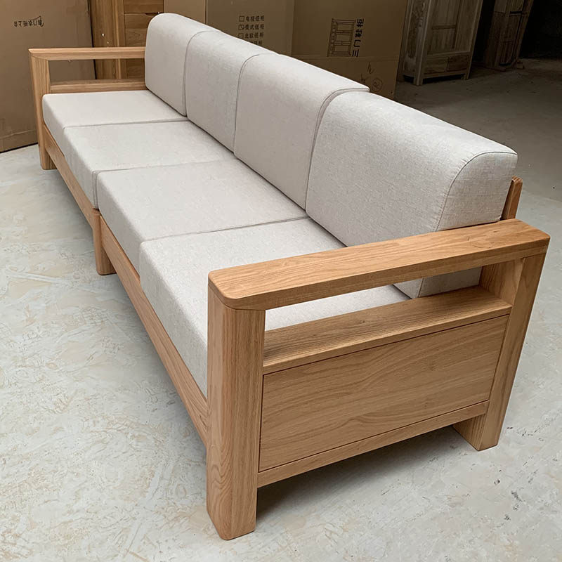 Solid wood sofa full solid wood Nordic small family Oak sofa combined modern minimalist single double trio guest hall furniture-Taobao