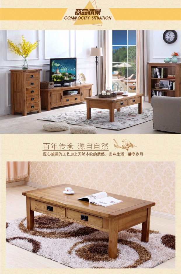 đồ nội thất Mu Sen gỗ rắn bàn cà phê bàn ​​cà phê nội thất gỗ sồi Bốn ngăn kéo Mỹ da trắng retro mục vụ 1,1m 1.3 - Bàn trà các mẫu bàn ngồi bệt đẹp