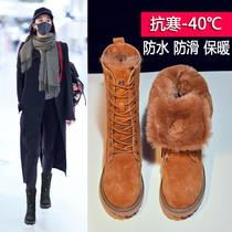 Inner heightening snow ground boots female winter waterproof non-slip 2021 new foreign air fur integrated most winter short cotton shoes