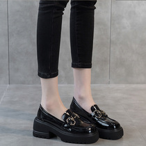 Real leather coarse heel single shoes female Inn Wind 2022 Spring new high heel thick bottom spring small leather shoes design Feminism small crowdsourced