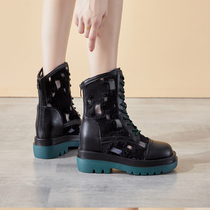 Genuine leather mesh yarn Martin boots Summer thin woman heightening net boots Heightening Hollowed-out Shoes Summer style Breathable Boots summer