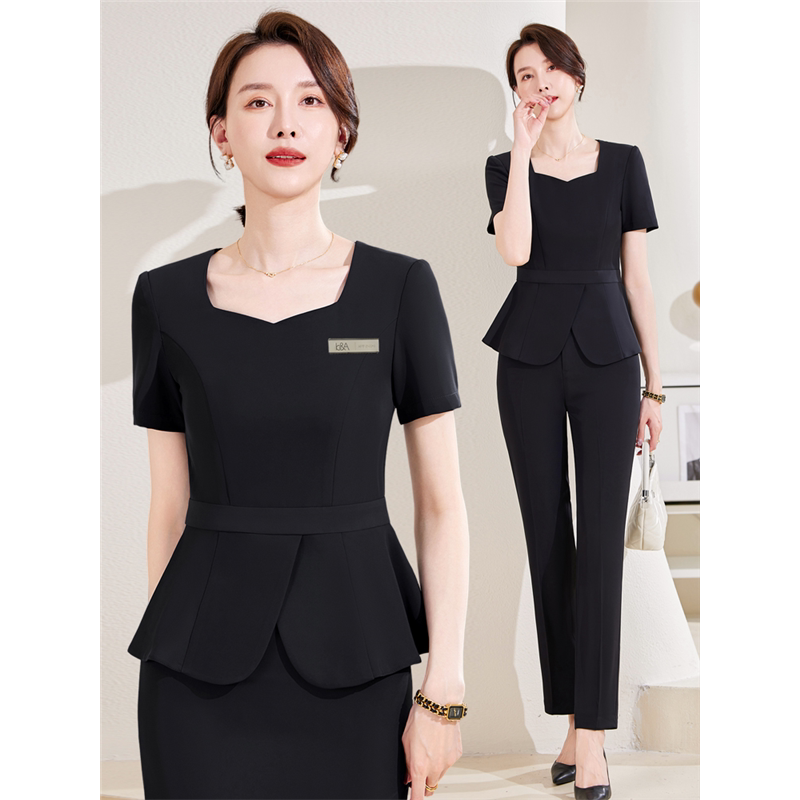 Black Short-Sleeved Suit for Women, Summer Professional Workwear, Jewelry Store, Beauty Salon, Hotel Front Desk Manager Work Uniform