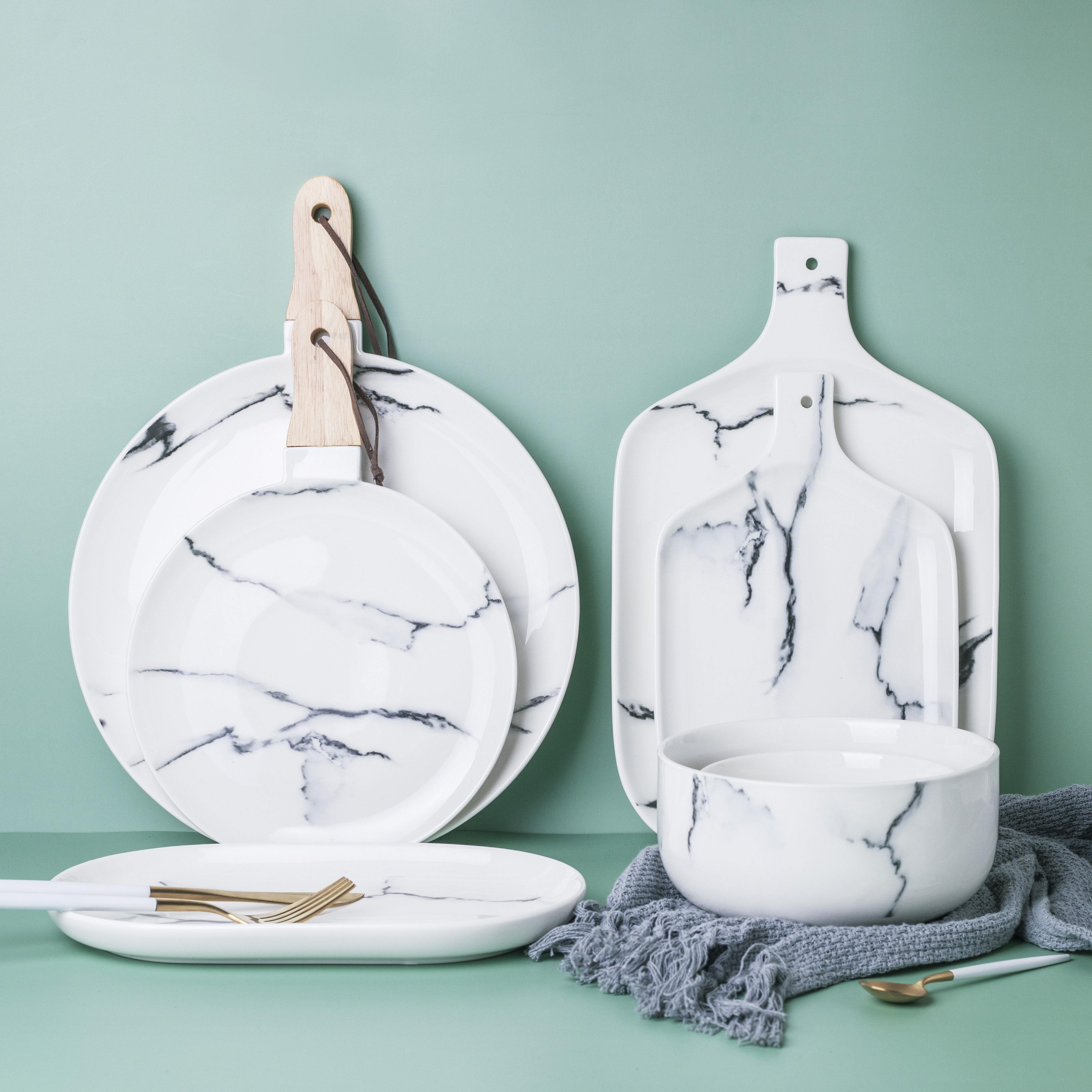 Creative Marble Tattoo ceramic plates Dish Trays Dish Cutlery Sets Home Eaux Salad Bowls Sushi Dishes
