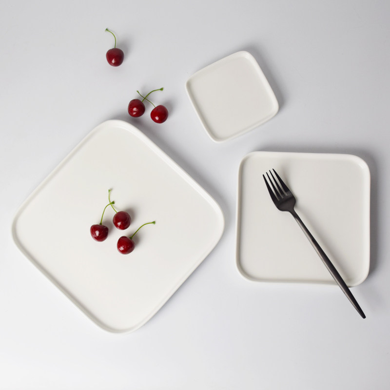 Simple pure white dish steak plate square ceramic plate creative household dish dish