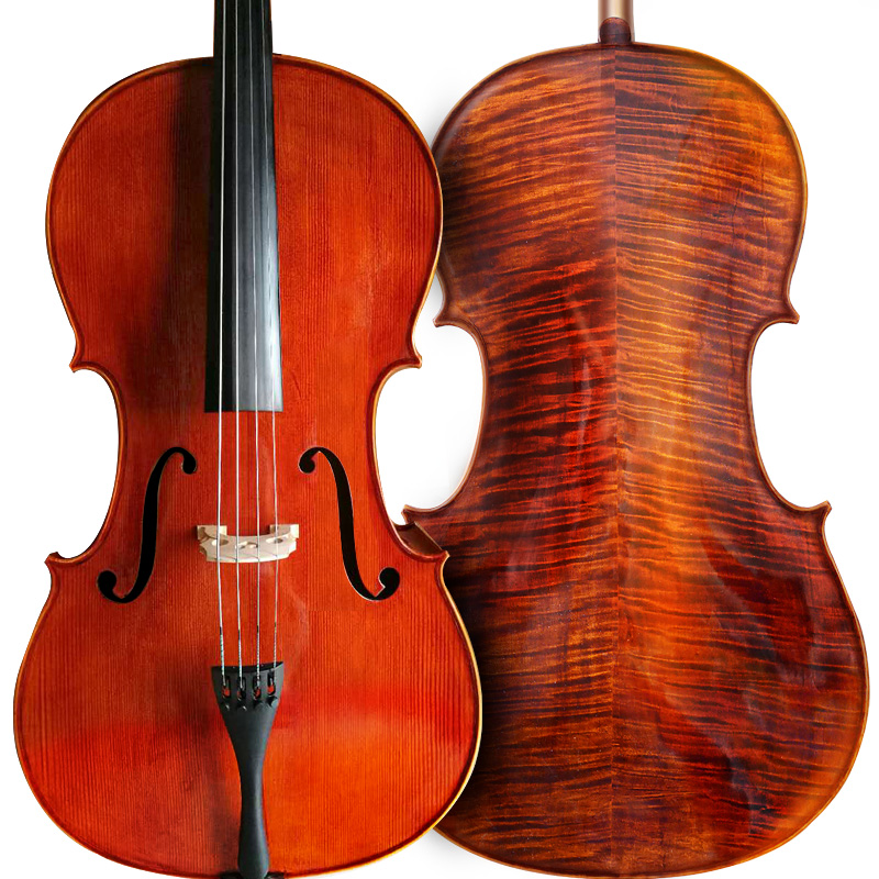 Family cello Beginner Professional playing grade natural tiger pattern handmade solid wood Adult children's musical instrument