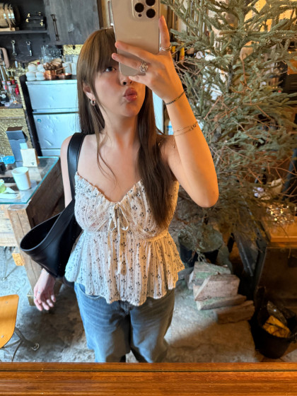 3ts法式复古V领碎花长袖衬衫设计感雪纺衫吊带背心上衣