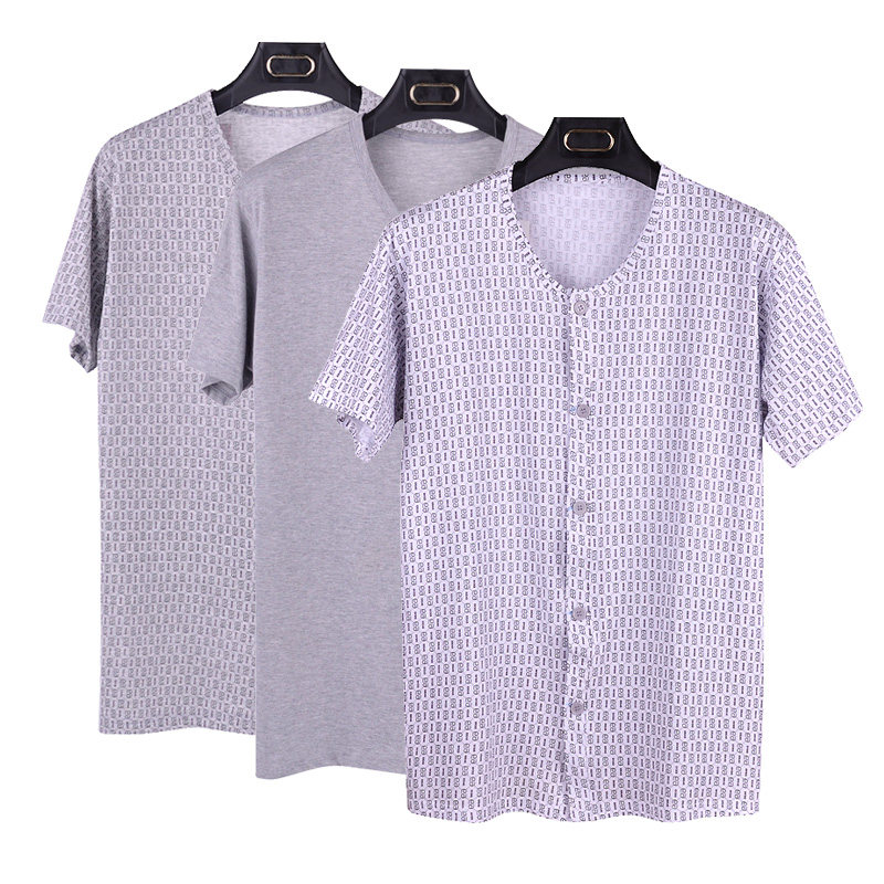 Summer old man short sleeve sweatshirt with half sleeve collar plus large number dad loose vest T-shirt loose