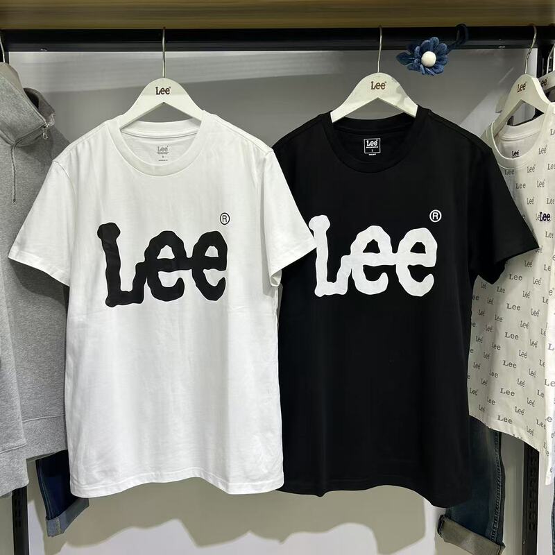 Lee Summer Men's Short-Sleeved Classic Large Logo Printed Loose White Black T-Shirt Top L439293Rxk14