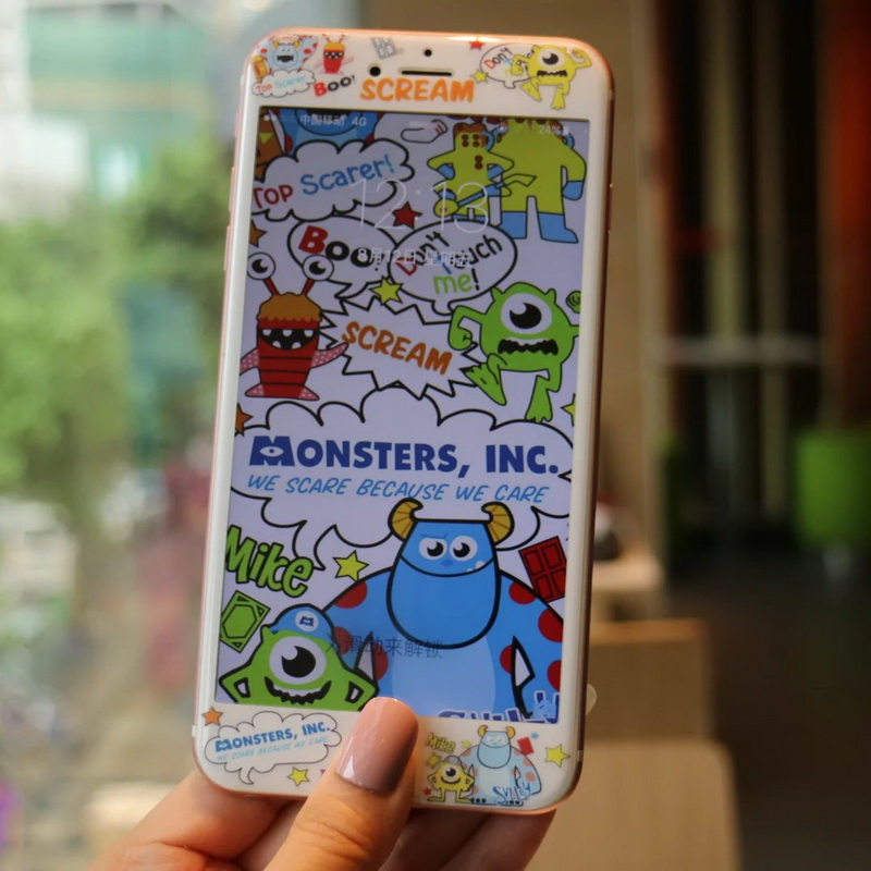 Applicable to Apple 8plus cartoon relief glass iPhone 7 mobile phone tape 6s soft edge color film front film