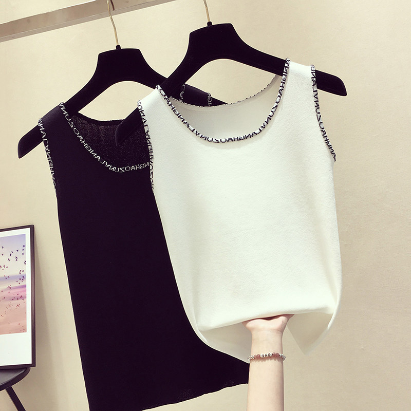 Hong Kong tide letter sleeveless knit vest stripped sweater in 2023 summer new Korean ice wire will be put on the coat